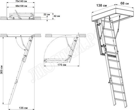Чердачная лестница Fakro LTK Thermo 700*1400*3050 Чердачная лестница Fakro LTK Thermo 700*1400*3050